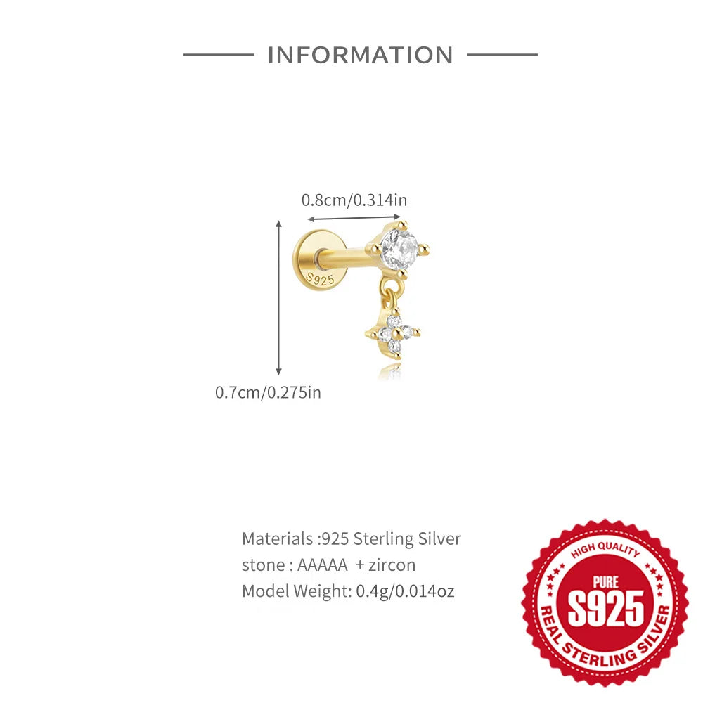 VAV 1PC 925 Sterling Silver Stud Earring For Women