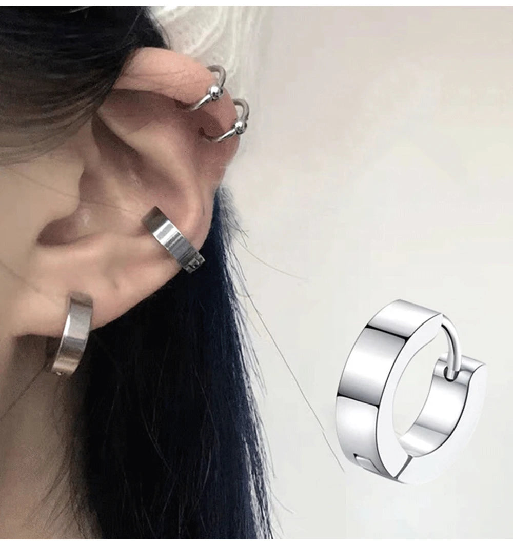 VAV 1 Pair Stainless Steel Hoop Earring Gothic Style