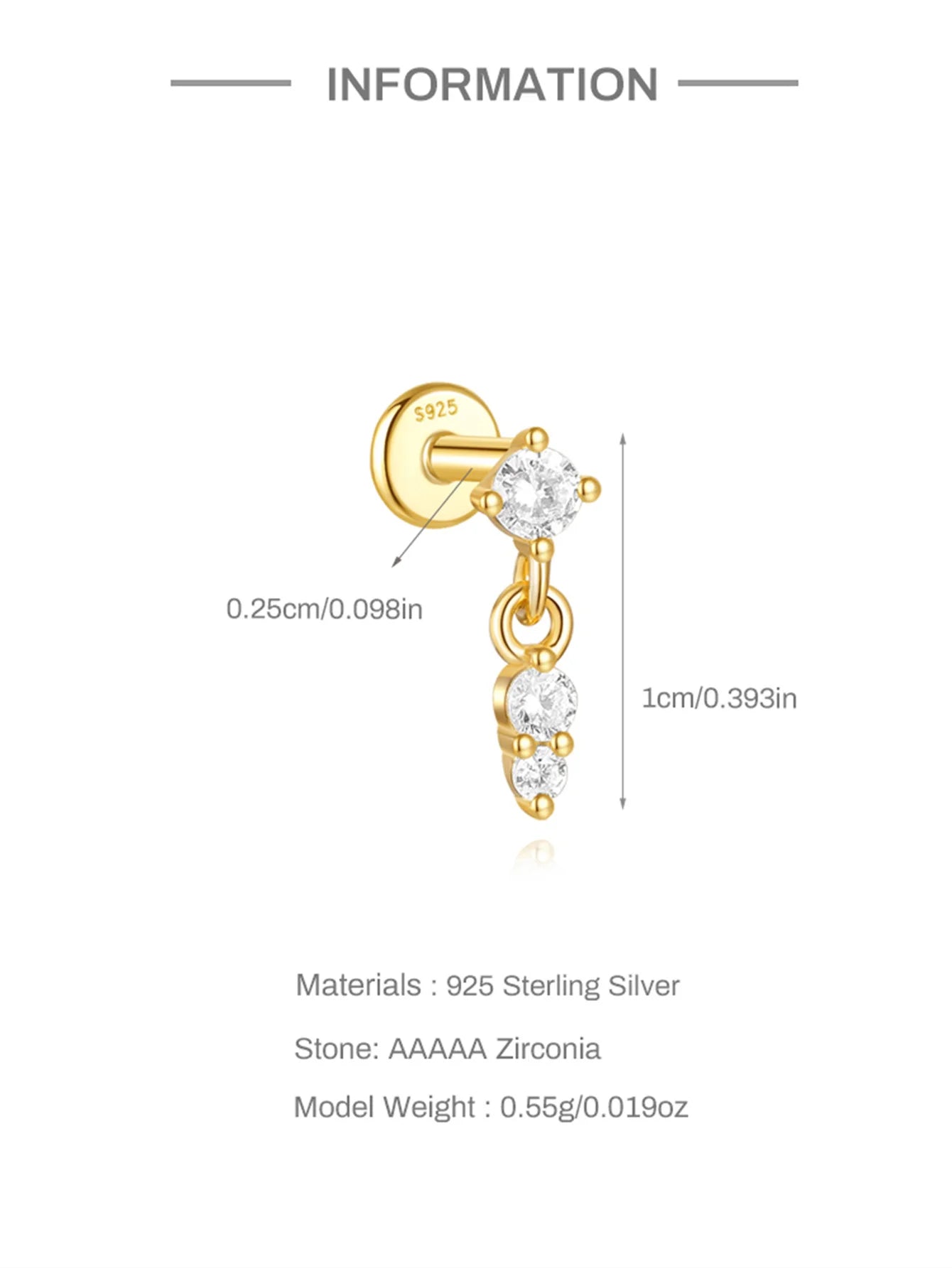 VAV 1PC 925 Sterling Silver Stud Earring For Women