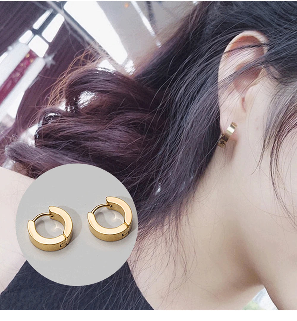 VAV 1 Pair Stainless Steel Hoop Earring Gothic Style
