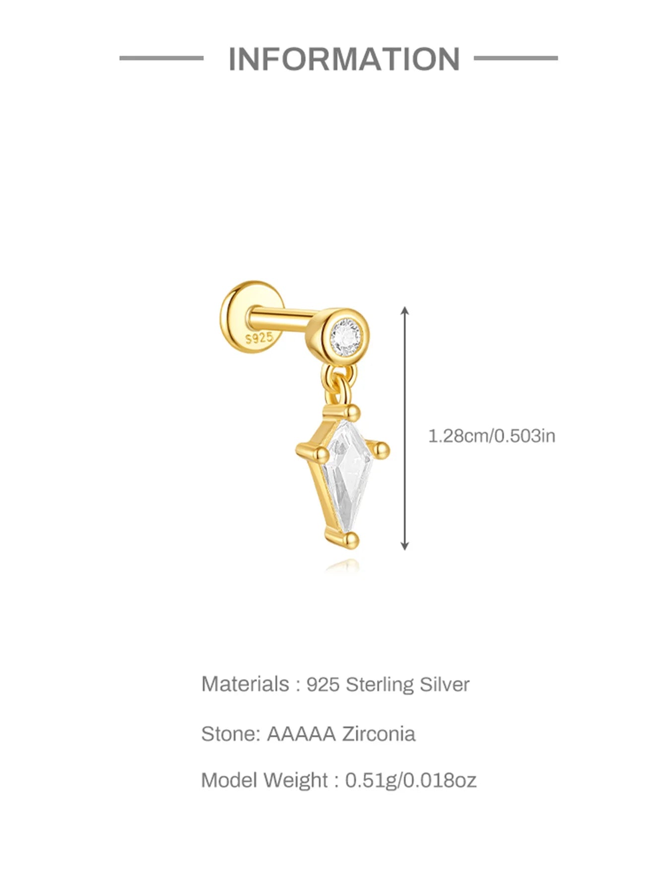 VAV 1PC 925 Sterling Silver Stud Earring For Women