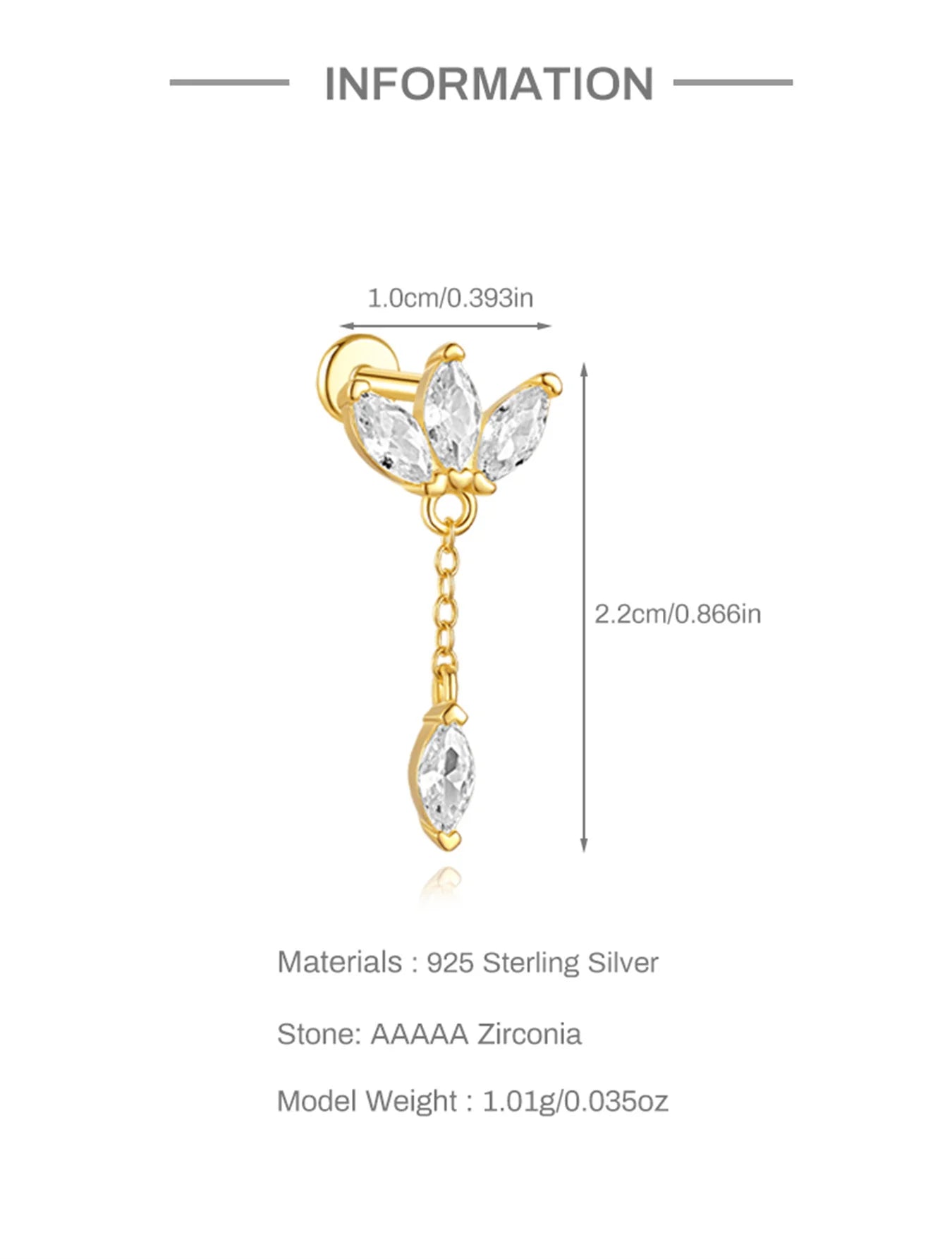 VAV 1PC 925 Sterling Silver Stud Earring For Women