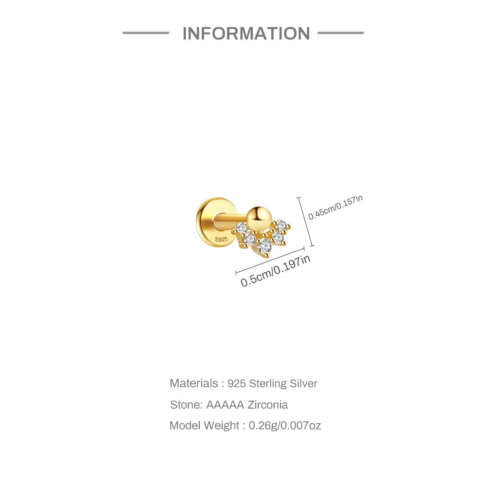 VAV 1PC 925 Sterling Silver Stud Earring For Women