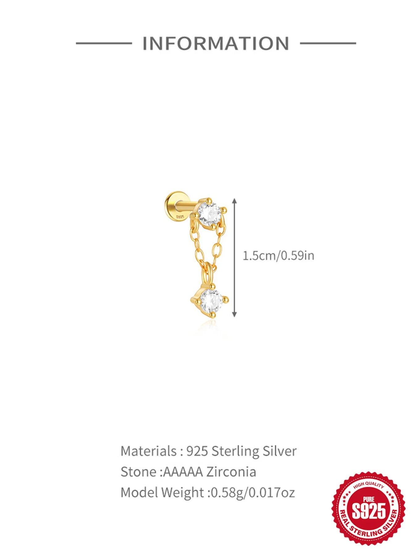 VAV 1PC 925 Sterling Silver Stud Earring For Women