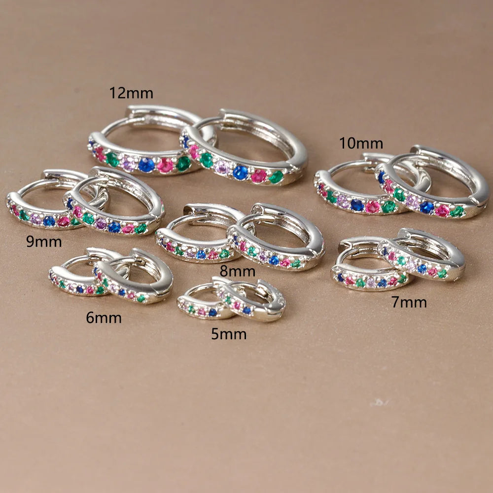 VAV 2PCS Stainless Steel Minimal Crystal Zirconia Hoop Earrings