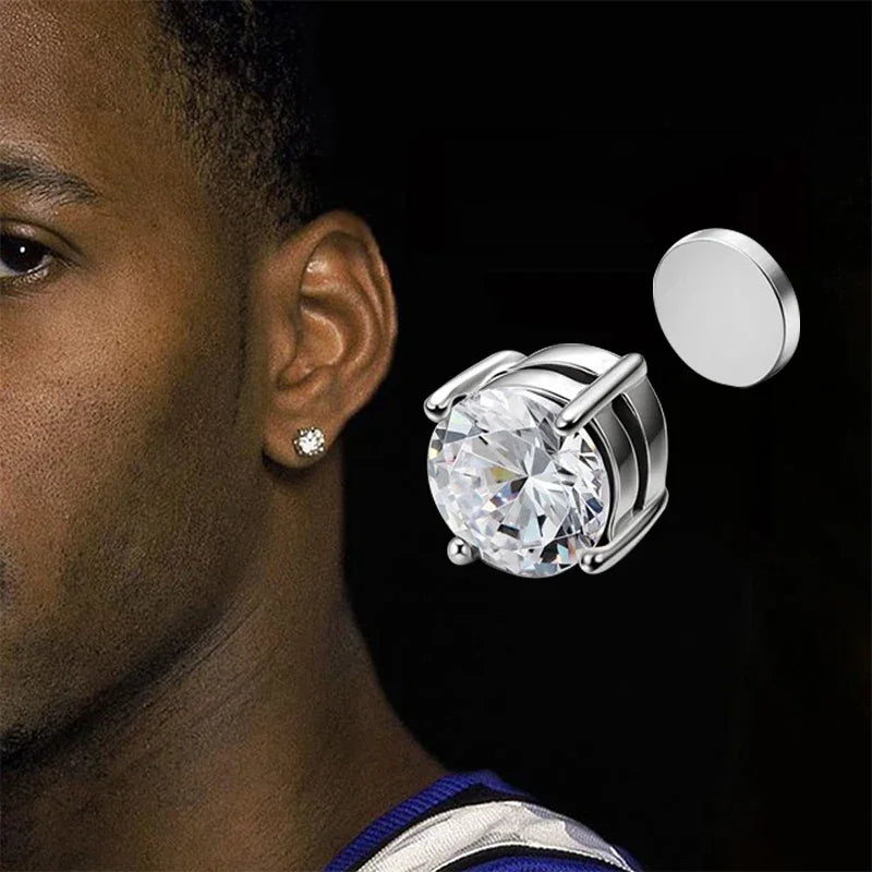 VAV 1/3Pairs 6MM Crystal Magnetic No-Pierce Stainless Steel Stud Earrings for Men