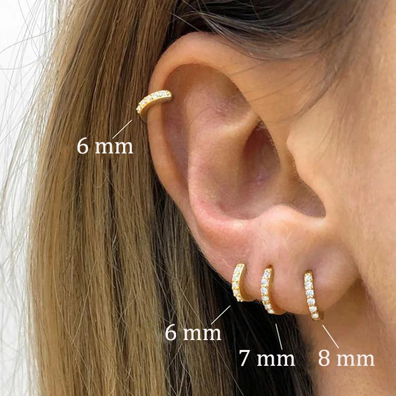 VAV 2PCS Stainless Steel Minimal Crystal Zirconia Hoop Earrings