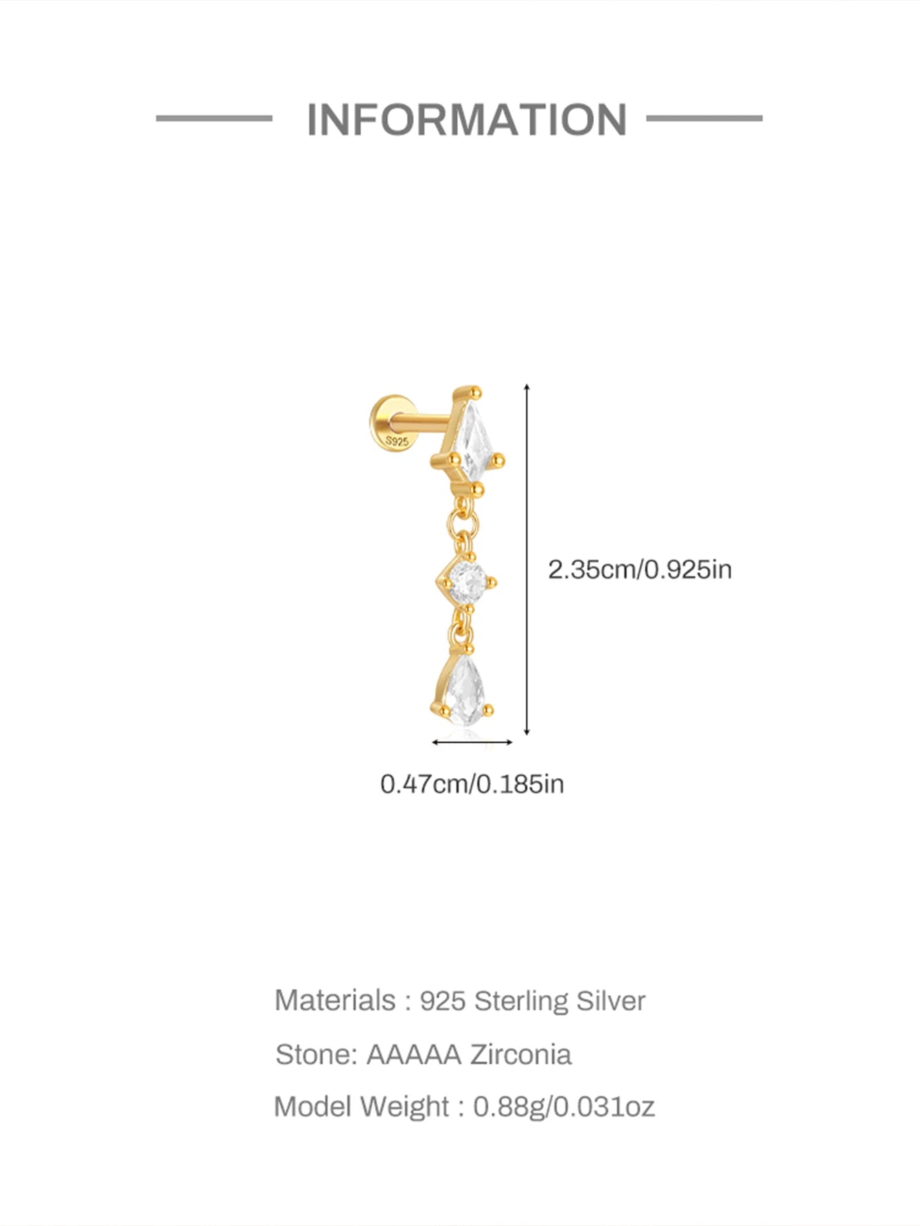 VAV 1PC 925 Sterling Silver Stud Earring For Women