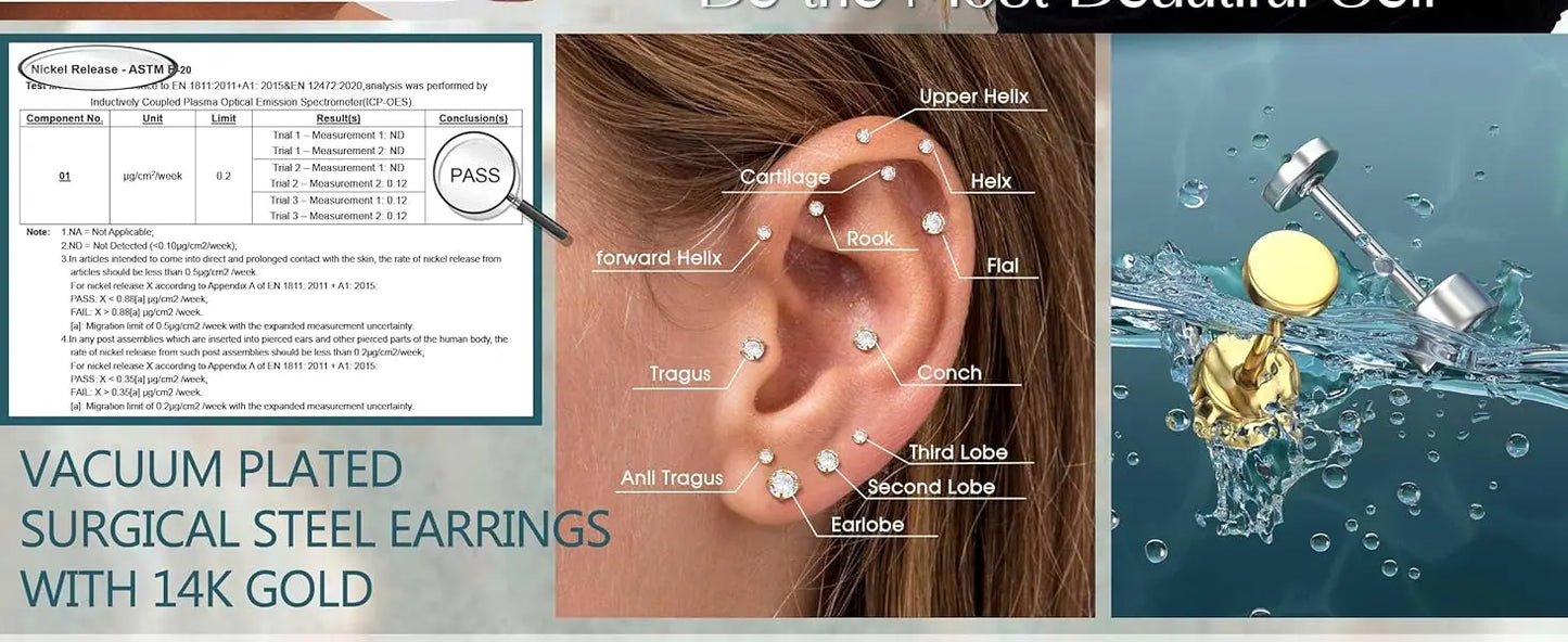 VAV 1pc Stainless Steel Earrings for Women Dainty Flat Back Earrings