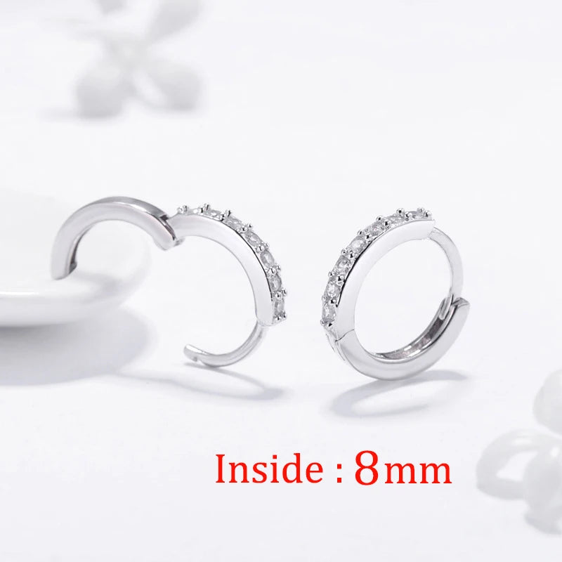 VAV 2PCS Stainless Steel Minimal Crystal Zirconia Hoop Earrings