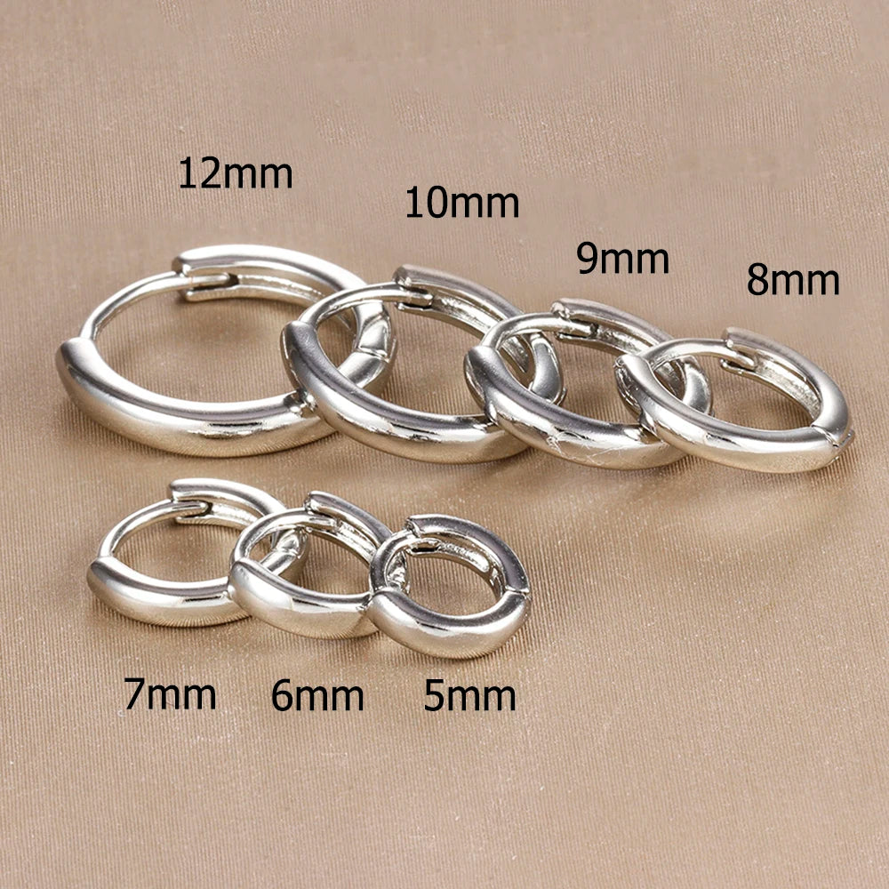 VAV 2PCS Stainless Steel Minimal Crystal Zirconia Hoop Earrings