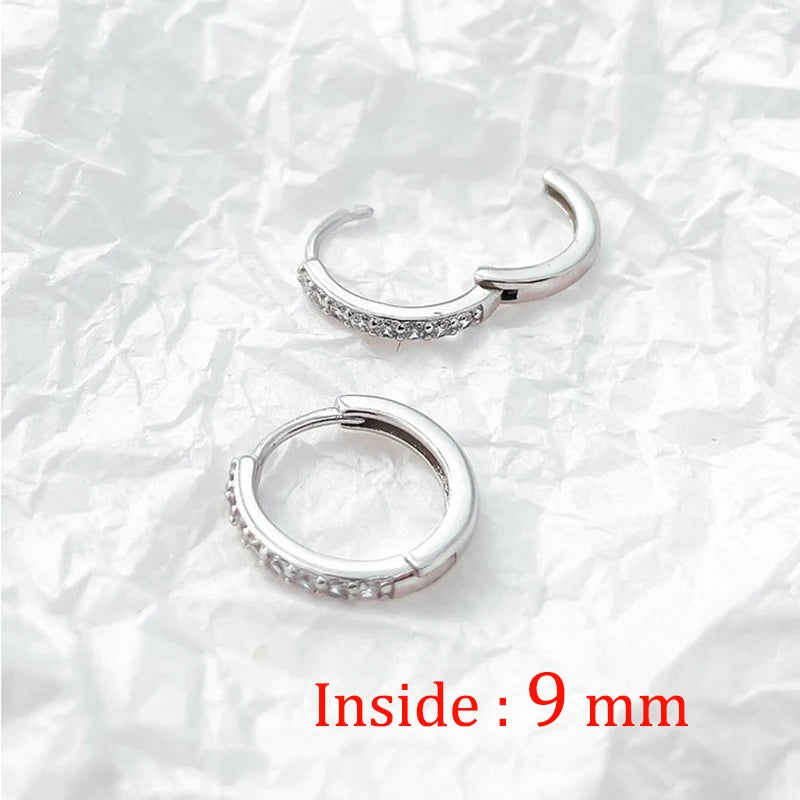 VAV 2PCS Stainless Steel Minimal Crystal Zirconia Hoop Earrings
