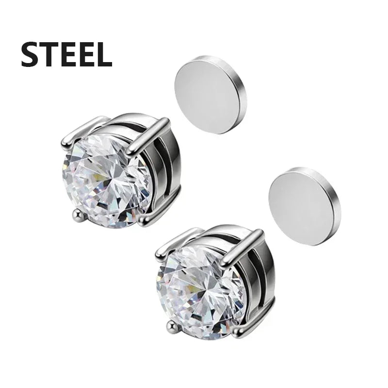 VAV 1/3Pairs 6MM Crystal Magnetic No-Pierce Stainless Steel Stud Earrings for Men