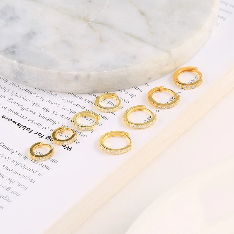 VAV 2PCS Stainless Steel Minimal Crystal Zirconia Hoop Earrings