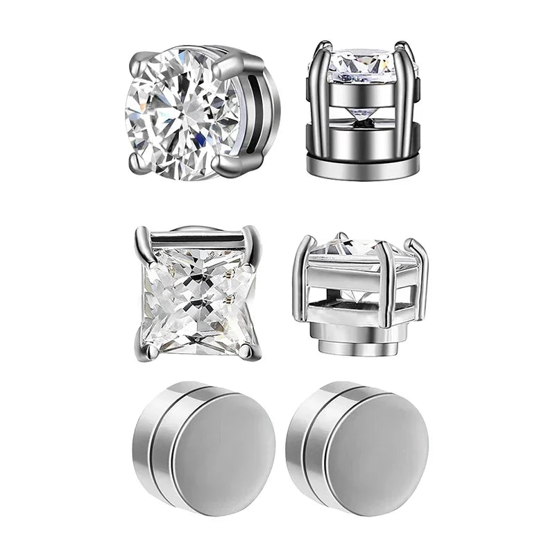 VAV 1/3Pairs 6MM Crystal Magnetic No-Pierce Stainless Steel Stud Earrings for Men