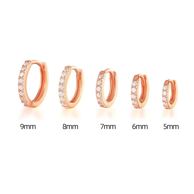 VAV 2PCS Stainless Steel Minimal Crystal Zirconia Hoop Earrings