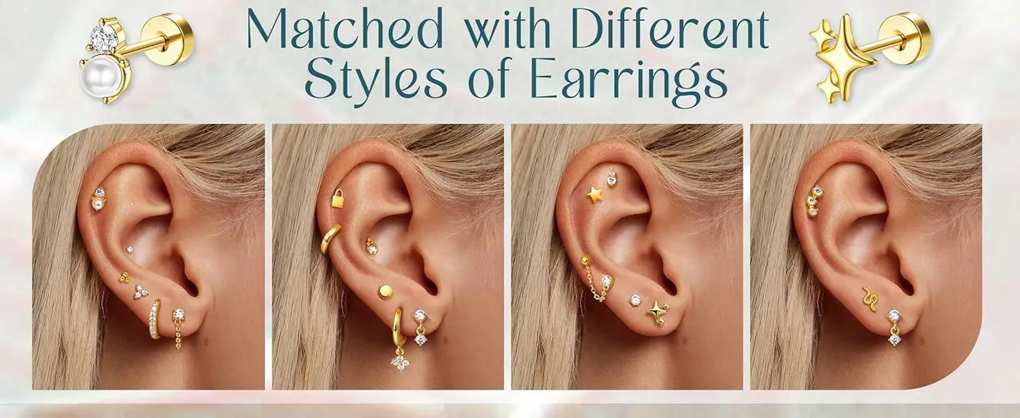 VAV 1pc Stainless Steel Earrings for Women Dainty Flat Back Earrings