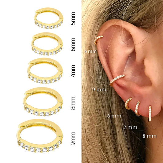 VAV 2PCS Stainless Steel Minimal Crystal Zirconia Hoop Earrings