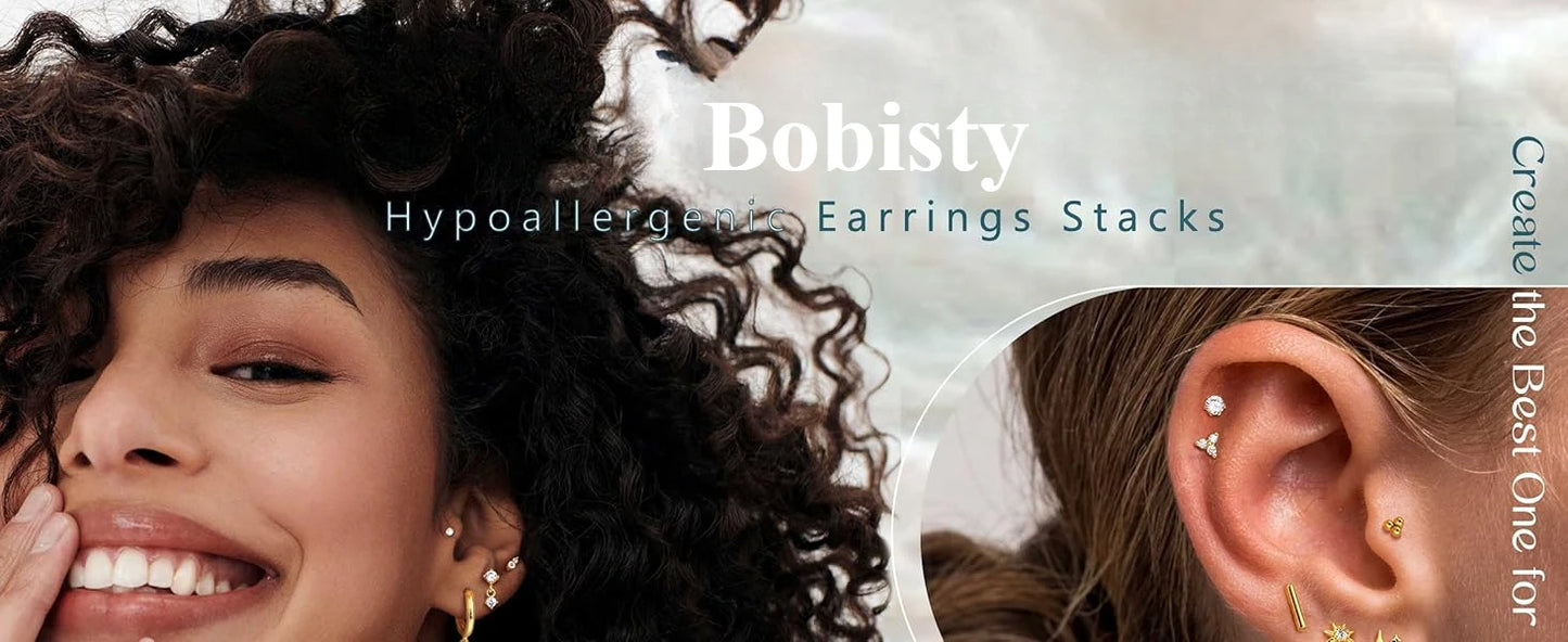 VAV 1pc Stainless Steel Earrings for Women Dainty Flat Back Earrings