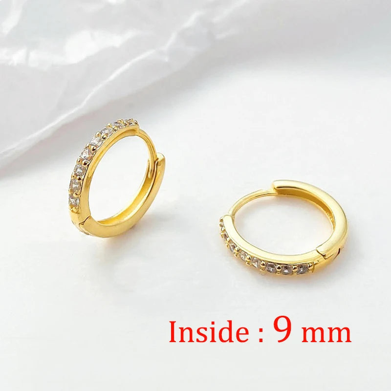 VAV 2PCS Stainless Steel Minimal Crystal Zirconia Hoop Earrings