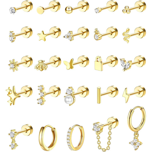 VAV 1pc Stainless Steel Earrings for Women Dainty Flat Back Earrings