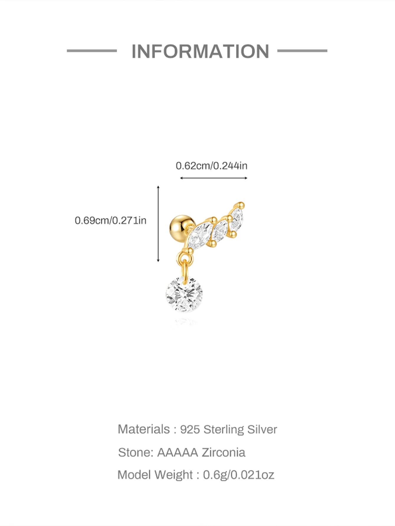 VAV 1PC 925 Sterling Silver Stud Earring For Women