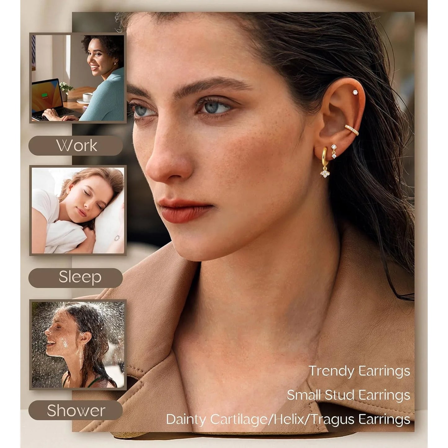 VAV 1pc Stainless Steel Earrings for Women Dainty Flat Back Earrings