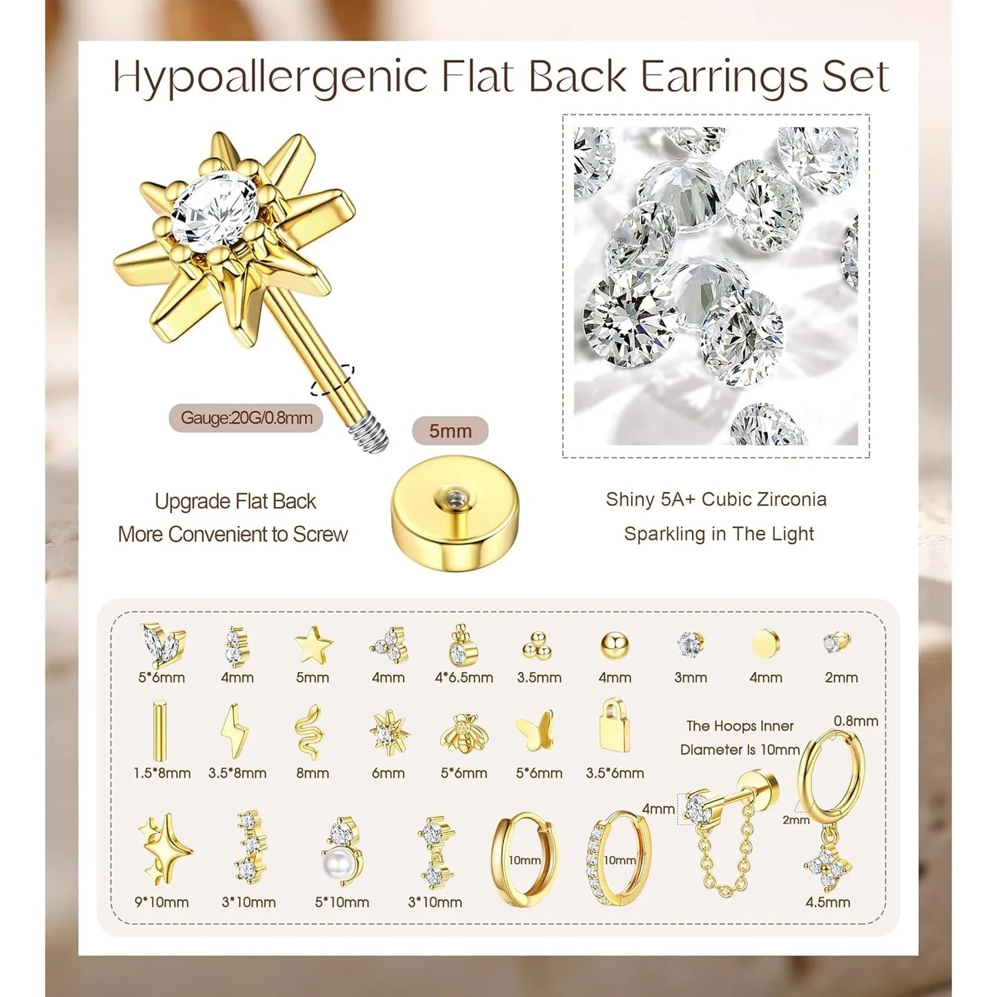 VAV 1pc Stainless Steel Earrings for Women Dainty Flat Back Earrings