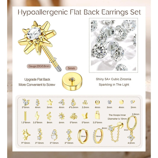 VAV 1pc Stainless Steel Earrings for Women Dainty Flat Back Earrings