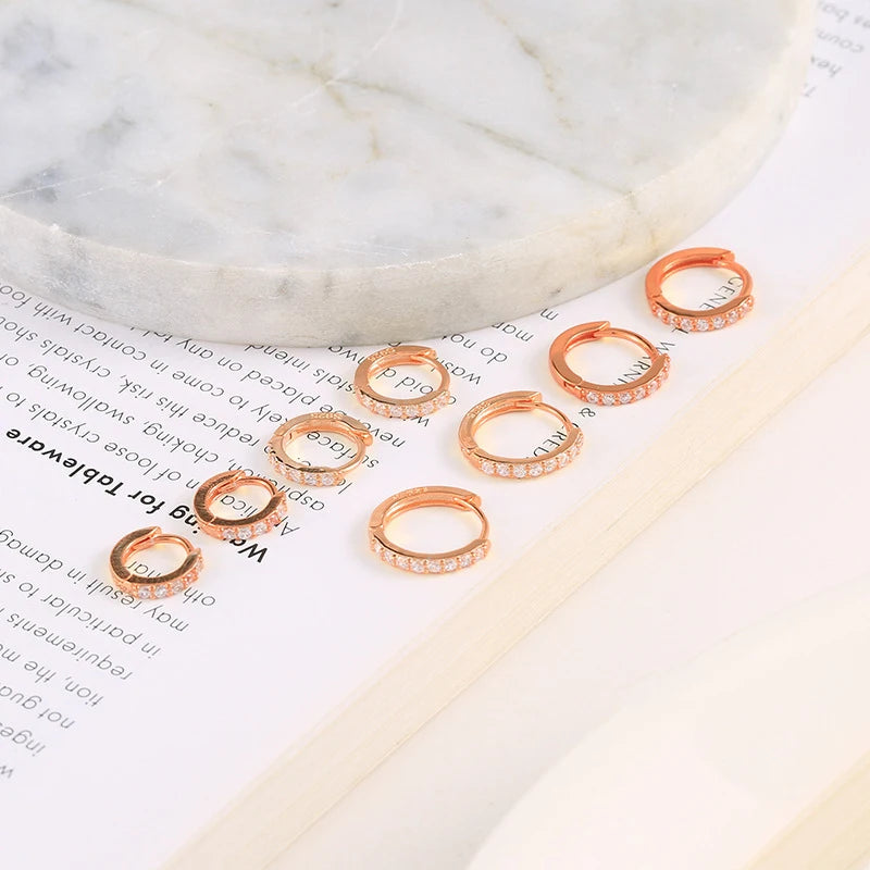 VAV 2PCS Stainless Steel Minimal Crystal Zirconia Hoop Earrings