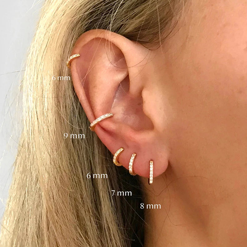 VAV 2PCS Stainless Steel Minimal Crystal Zirconia Hoop Earrings