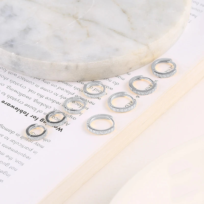 VAV 2PCS Stainless Steel Minimal Crystal Zirconia Hoop Earrings