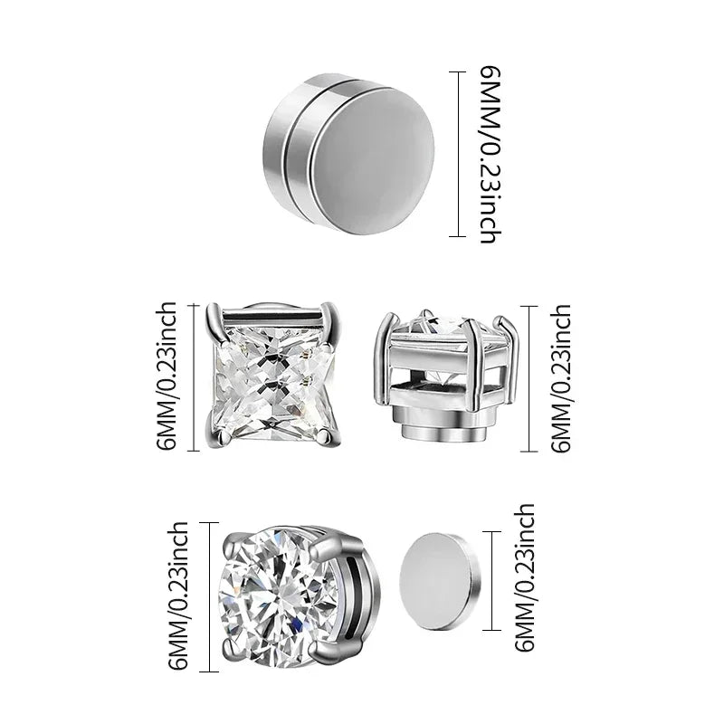 VAV 1/3Pairs 6MM Crystal Magnetic No-Pierce Stainless Steel Stud Earrings for Men